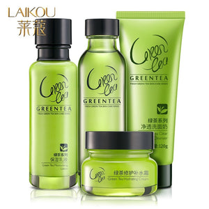 Anti Aging Daily Skincare Set 4pcs Green Tea Cleanser Toner Cream Moisturizing Oil-control Shrink Pores Anti Wrinkle Face Care