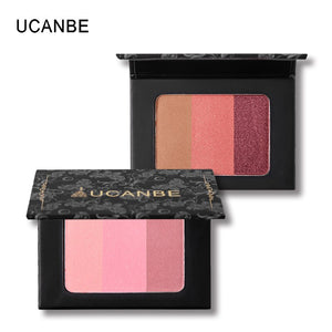 UCANBE Brand 3 In 1 Mineral Blush Makeup Palette Face Cheek Bronzer Blusher Shading Pressed Powder Contour Natural Pink Cosmetic