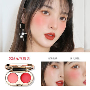 Two-color Mixing Stereo Cheeks Blush Cream Texture Baked Blush Face Base Mineral Blusher Palette Waterproof Long lasting Makeup