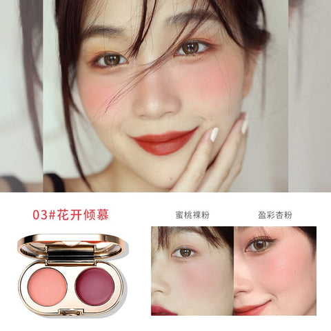 Two-color Mixing Stereo Cheeks Blush Cream Texture Baked Blush Face Base Mineral Blusher Palette Waterproof Long lasting Makeup