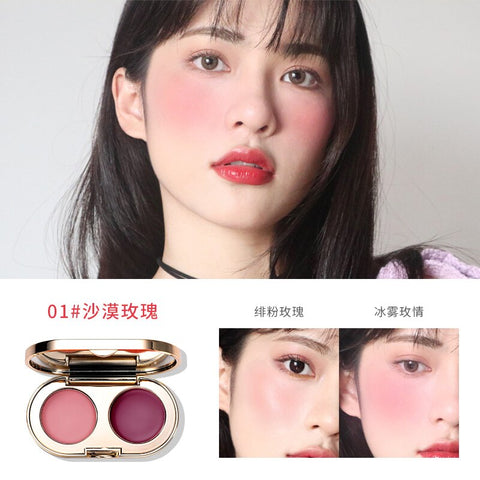 Two-color Mixing Stereo Cheeks Blush Cream Texture Baked Blush Face Base Mineral Blusher Palette Waterproof Long lasting Makeup